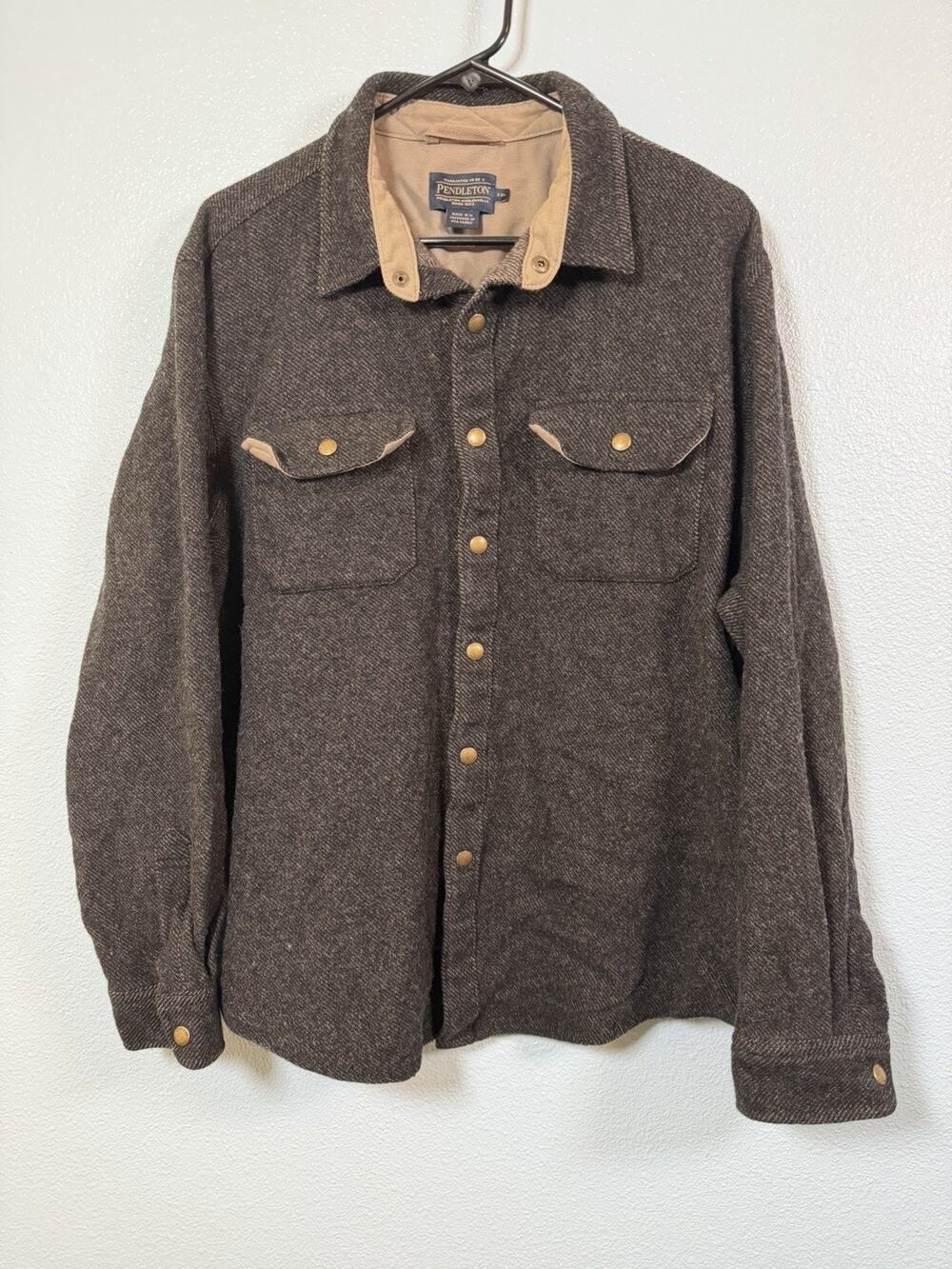 Pendleton Oregon Tweed Wool Shirt Jacket Mens XXL Brown Western USA Fabric